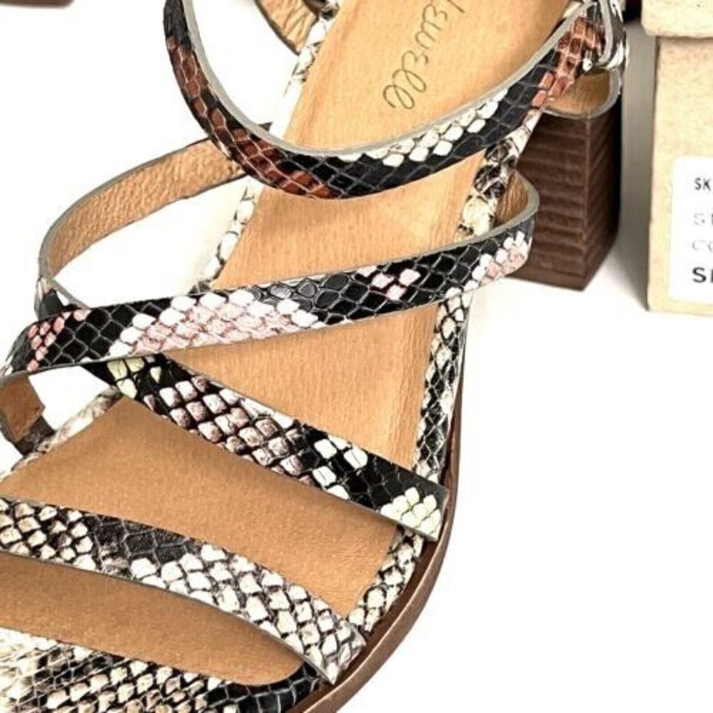 Madewell Womens Sandals Skinny Strap Snake Size 10 Embossed Leather Heeled Multi - Picture 3 of 8